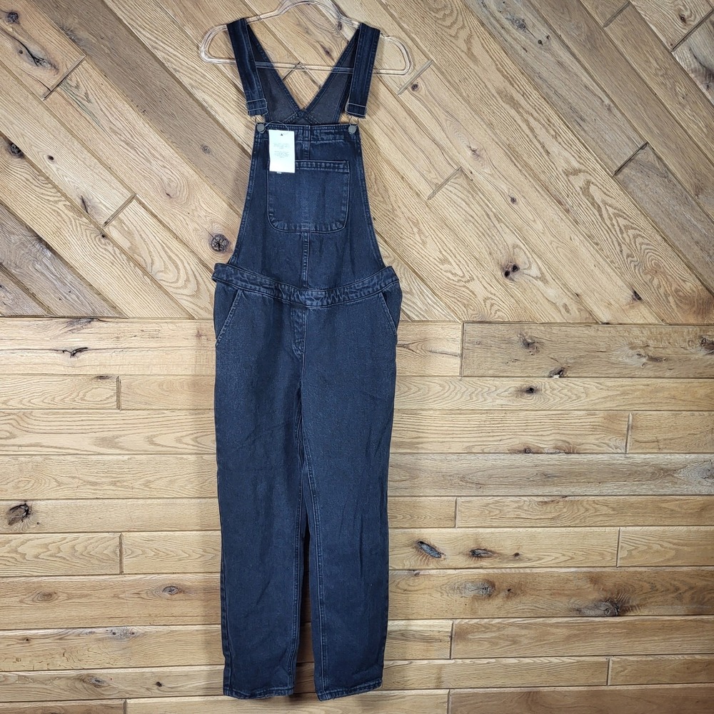 ASOS Denim Overalls Maternity Womens Sz 4 Black Bib Dungarees Tapered Distressed